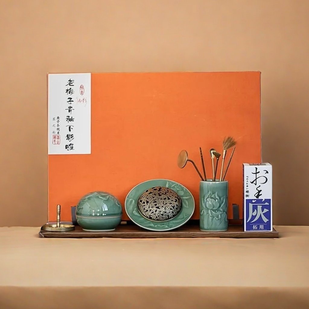 Green Ceramic Lotus Theme Asian Agarwood Loose Incense Powder Burner Kit Green Ceramic Lotus Theme Asian Agarwood Loose Incense Powder Burner Kit