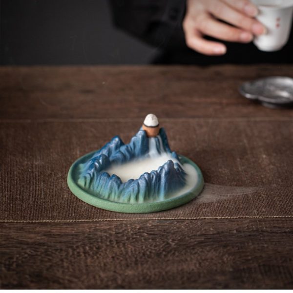 Green Mountain-Shaped Reverse Ceramic Smoke Backflow Incense Burner Waterfall | Lulu Incense