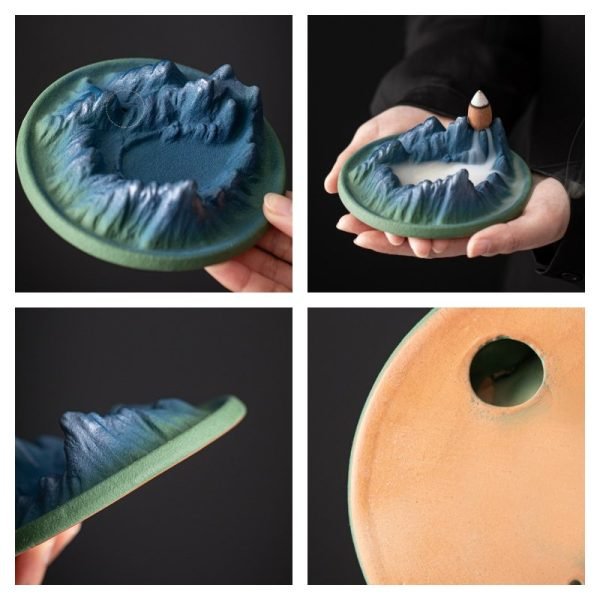 Green Mountain-Shaped Reverse Ceramic Smoke Backflow Incense Burner Waterfall | Lulu Incense
