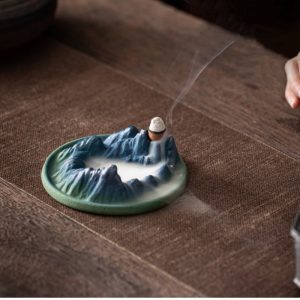 Green Mountain-Shaped Reverse Ceramic Smoke Backflow Incense Burner Waterfall | Lulu Incense