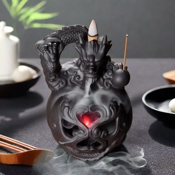Halloween Pumpkin Dragon Head Ceramic Electric LED Fountain Incense Backflow Burner