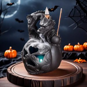 Halloween Pumpkin Dragon Head Ceramic Electric LED Fountain Incense Backflow Burner