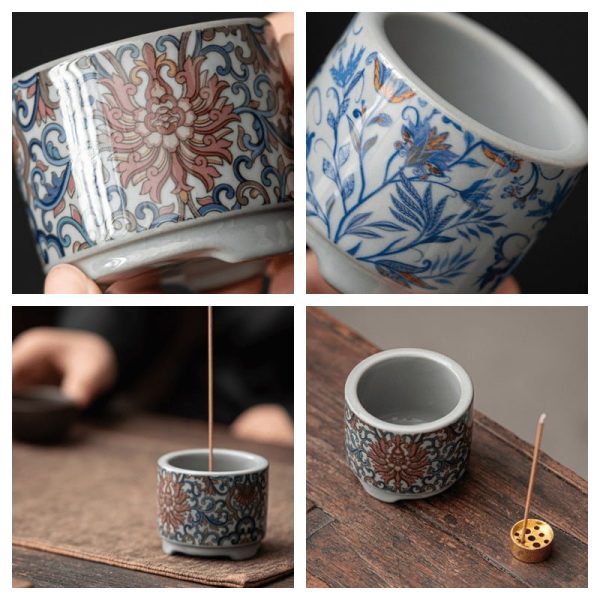 Ceramic Japanese Style Hand-Painted Lotus Incense Stick Burner Holder | Lulu Incense