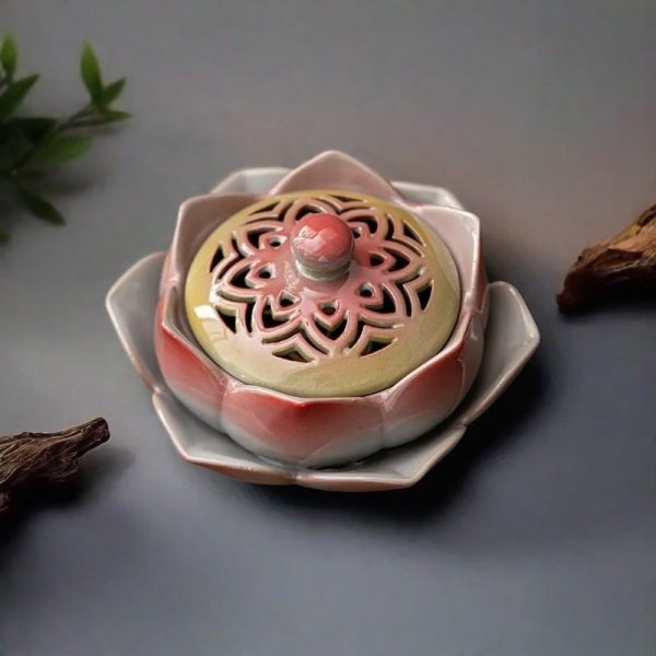 Handcrafted Blossoming Lotus Shape Ceramic Cone Incense Burner Holder