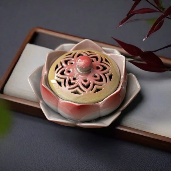 Handcrafted Blossoming Lotus Shape Ceramic Cone Incense Burner Holder