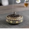 Handcrafted Chinese Enamel Porcelain Rounded Coil Incense Burner with Lotus Flower Patterns | Lulu Incense