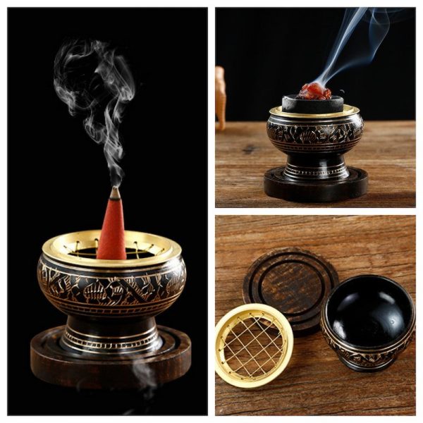 Intricate Carving Indian Style Handcrafted Antique  Black Bronze Incense Burner | Lulu Incense