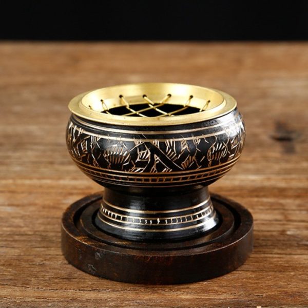 Intricate Carving Indian Style Handcrafted Antique  Black Bronze Incense Burner | Lulu Incense