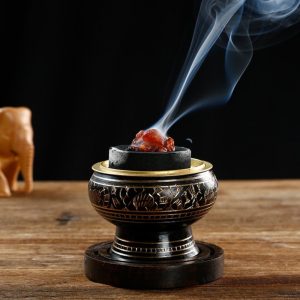 Intricate Carving Indian Style Handcrafted Antique  Black Bronze Incense Burner | Lulu Incense