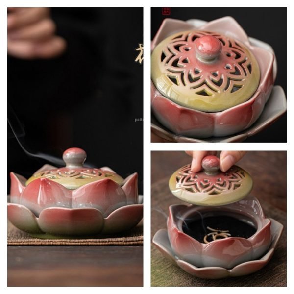 Handcrafted Blossoming Lotus Shape Ceramic Cone Incense Burner Holder | Lulu Incense