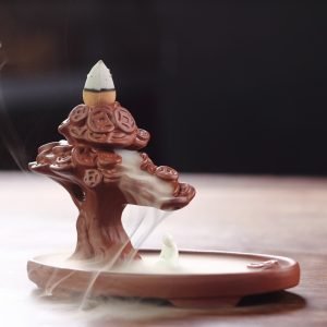 Handcrafted Money Tree Purple Clay Ceramic Backflow Incense Fountains Burner Waterfall for Sale