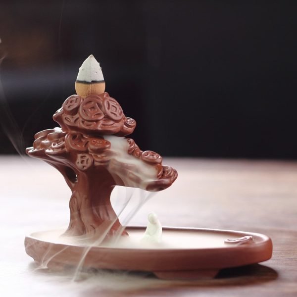 Handcrafted Money Tree Purple Clay Ceramic Backflow Incense Fountains Burner Waterfall for Sale