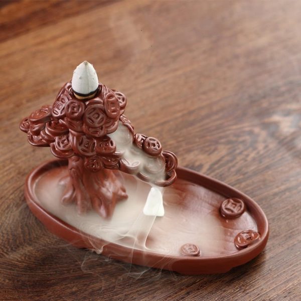 Handcrafted Money Tree Purple Clay Ceramic Backflow Incense Fountains Burner Waterfall for Sale