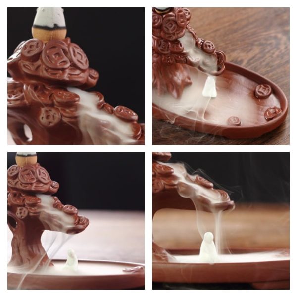Handcrafted Money Tree Purple Clay Ceramic Backflow Incense Fountains Burner Waterfall for Sale