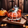 Handmade Ceramic Halloween Yellow Pumpkin Shaped Smoke Backflow Incense Cone Burner