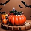 Handmade Ceramic Halloween Yellow Pumpkin Shaped Smoke Backflow Incense Cone Burner- back image