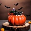 Handmade Ceramic Halloween Yellow Pumpkin Shaped Smoke Backflow Incense Cone Burner- back image