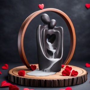 Handmade Purple Clay Couple Valentine's Day Smoke Backflow Waterfall Incense Fountain Holder
