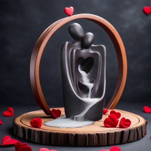 Handmade Purple Clay Couple Valentine's Day Smoke Backflow Waterfall Incense Fountain Holder