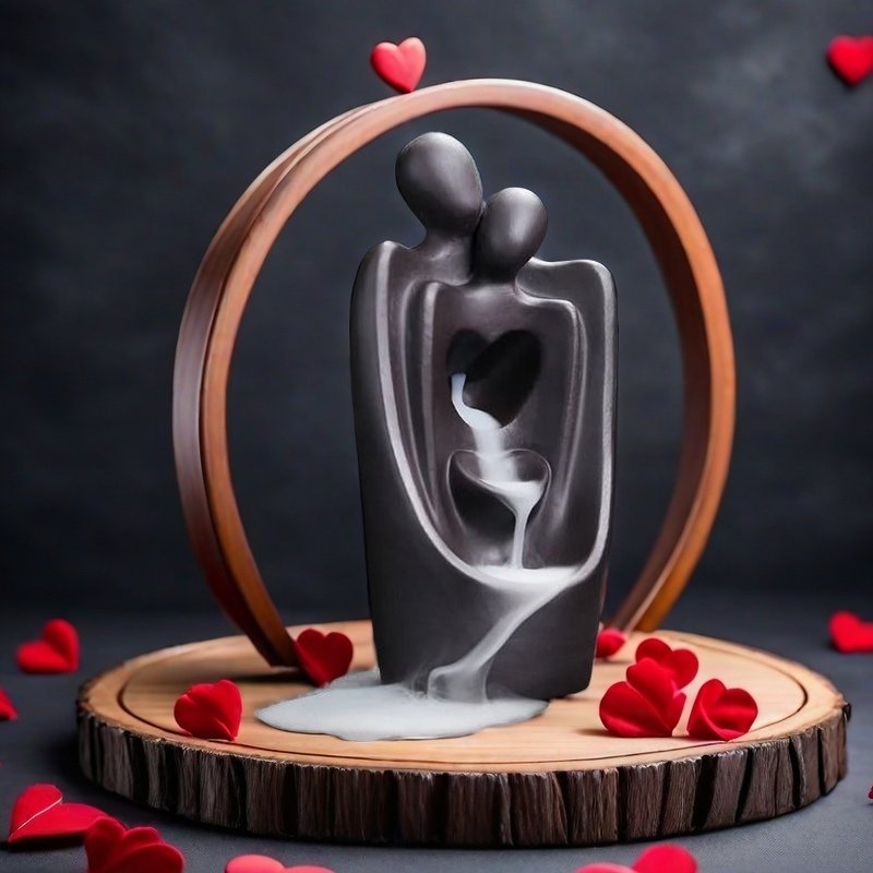 Handmade Purple Clay Couple Valentine's Day Smoke Backflow Waterfall Incense Fountain Holder Handmade Purple Clay Couple Valentine's Day Smoke Backflow Waterfall Incense Fountain Holder