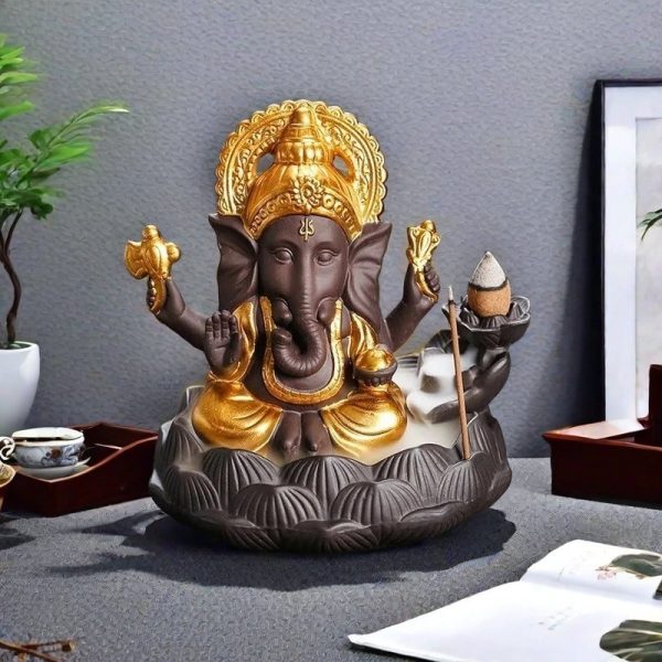 Indian Elephant Buddha Purple Clay Ceramic Backflow and Waterfall Incense Burner