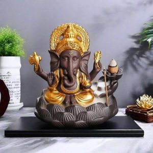 Indian Elephant Buddha Purple Clay Ceramic Backflow and Waterfall Incense Burner