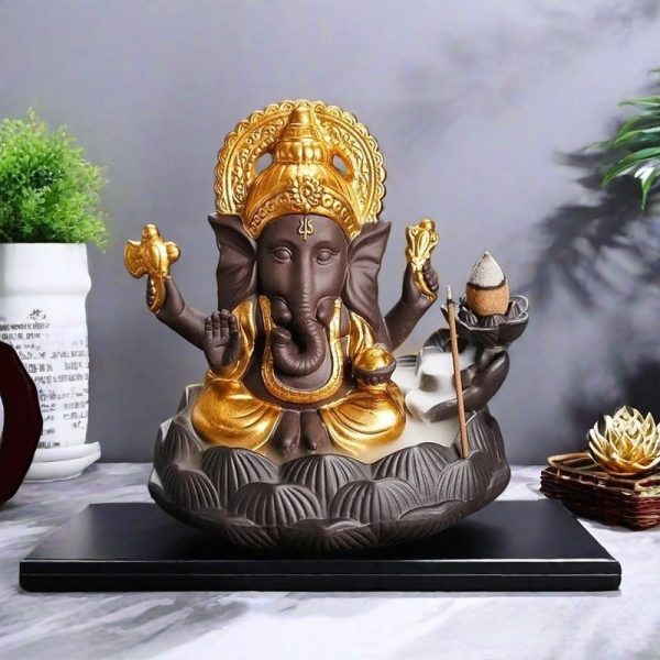 Indian Elephant Buddha Purple Clay Ceramic Backflow and Waterfall Incense Burner