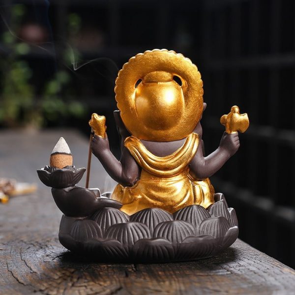Indian Elephant Buddha Purple Clay Ceramic Backflow and Waterfall Incense Burner | Lulu Incense