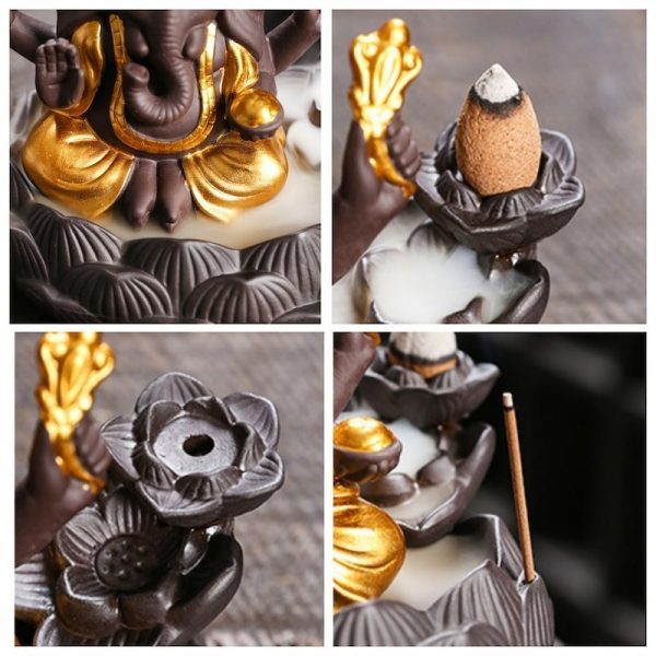 Indian Elephant Buddha Purple Clay Ceramic Backflow and Waterfall Incense Burner | Lulu Incense