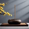Japanese Simple Style Walnut Wood Alms Bowl Stick Incense Burner Holder