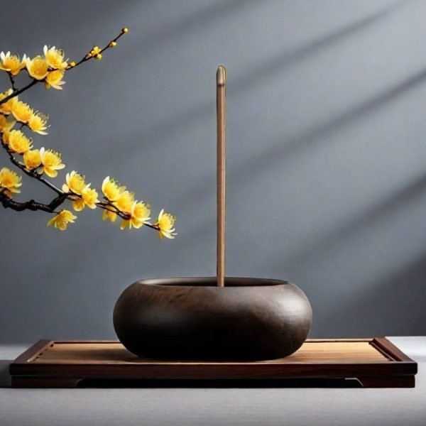 Japanese Simple Style Walnut Wood Alms Bowl Stick Incense Burner Holder