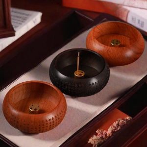Japanese Simple Style Walnut Wood Ume Incense Holder Bowl Burner