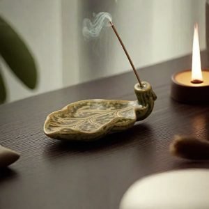 Japanese Style Lotus Leaf-Shaped Ceramic Stick Incense Burner Holder
