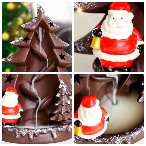 Large Blue and Brown Christmas Tree and Santa Claus Waterfall Backflow Incense Burner | Lulu Incense