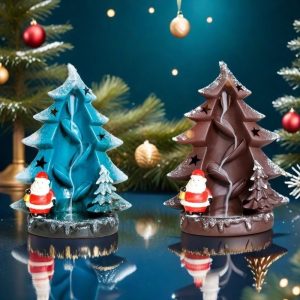 Large Blue and Brown Christmas Tree and Santa Claus Waterfall Backflow Incense Burner | Lulu Incense