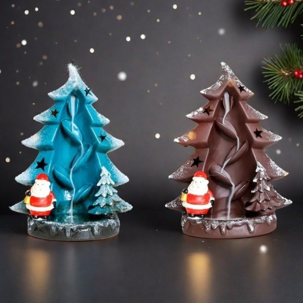 Large Blue and Brown Christmas Tree and Santa Claus Waterfall Backflow Incense Burner | Lulu Incense