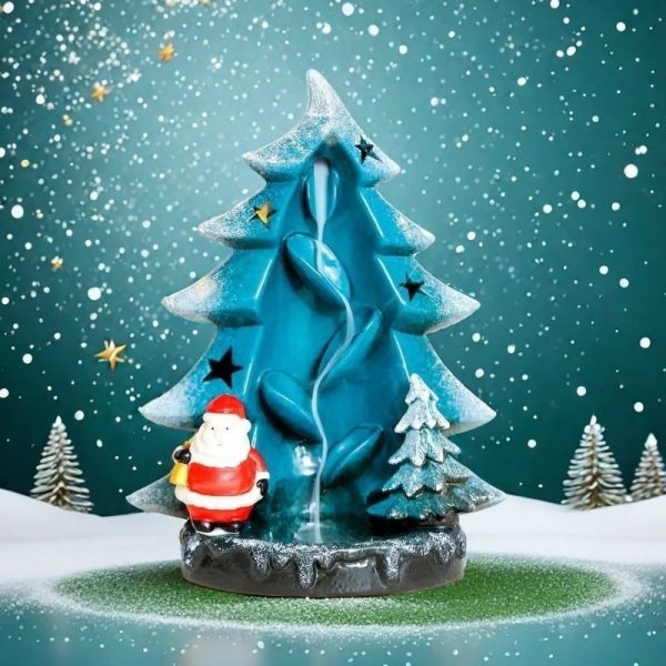 Large Blue and Brown Christmas Tree and Santa Claus Waterfall Backflow Incense Burner Lulu Incense -blue one