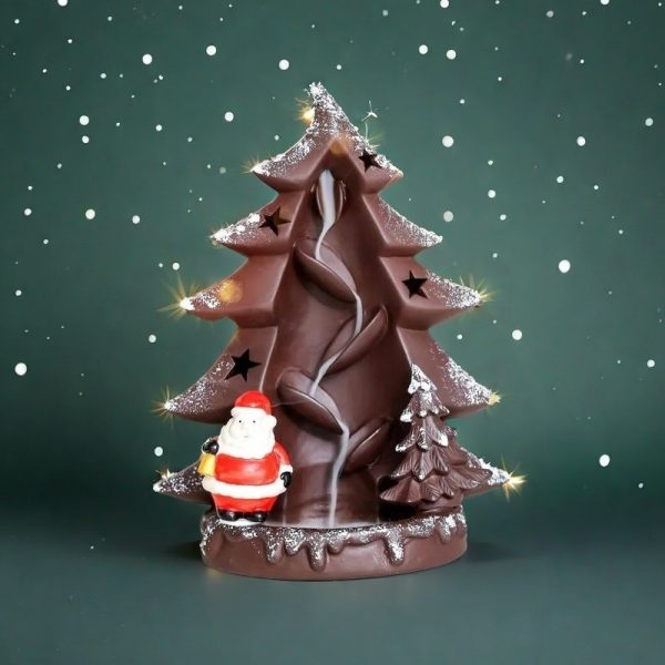 Large Blue and Brown Christmas Tree and Santa Claus Waterfall Backflow Incense Burner Lulu Incense -brown one