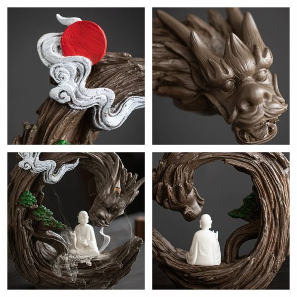 Large Buddha and Dragon Smoke Waterfall Backflow Incense Burner Holder for Sale | Lulu Incense