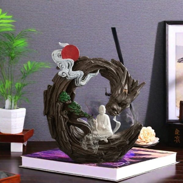 Large Buddha and Dragon Smoke Waterfall Backflow Incense Burner Holder for Sale