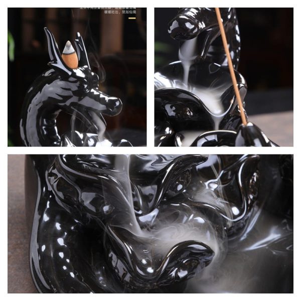 Large Ceramic Black Dragon Smoke Incense Waterfall Burner for Sale