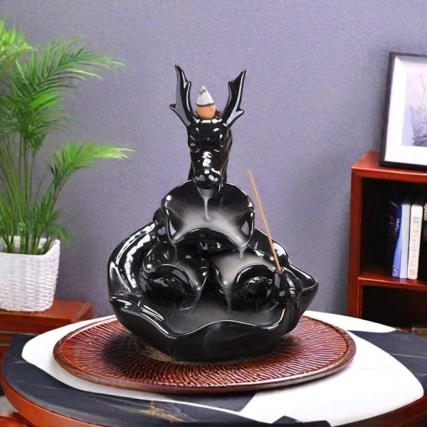 Large Ceramic Black Dragon Smoke Incense Waterfall Burner for Sale