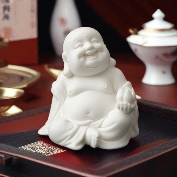 Laughing Seated Maitreya Buddha Incense Stick Burner Holder Indicating Good Luck