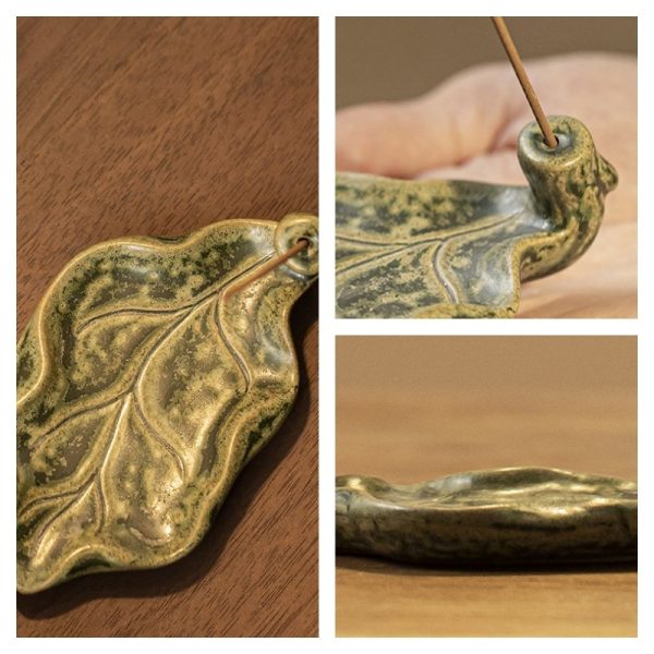 Japanese Style Lotus Leaf-Shaped Ceramic Stick Incense Burner Holder | Lulu Incense