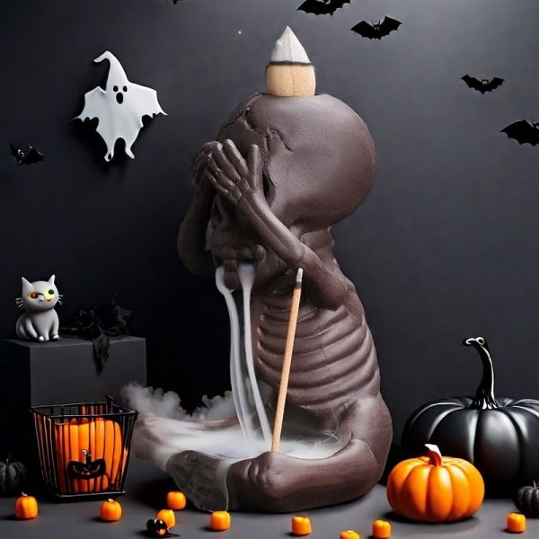 Little Ghost Skeleton Halloween Purple Clay Incense Backflow Holder for Sale- side angle