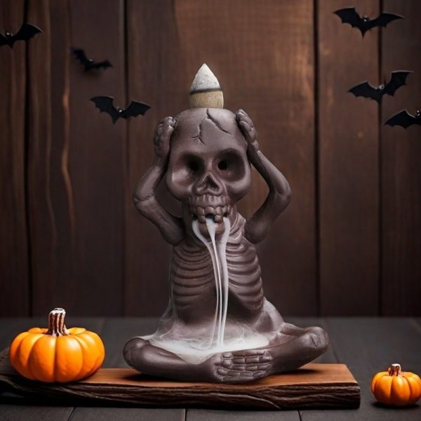 Little Ghost Skeleton Halloween Purple Clay Incense Backflow Holder for Sale- variation B