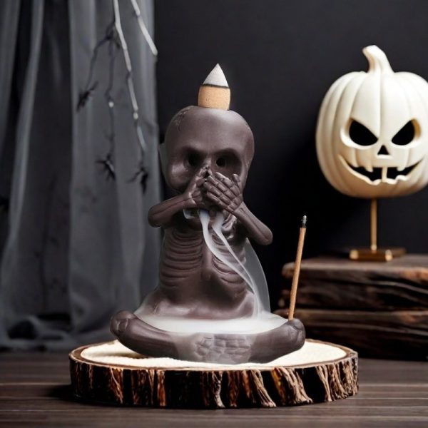 Little Ghost Skeleton Halloween Purple Clay Incense Backflow Holder for Sale- variation C