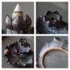 Lotus Leaf-Shaped Vintage Ceramic Chinese Waterfall Backflow Reverse Incense Fountain Burner