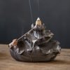 Lotus Leaf-Shaped Vintage Ceramic Chinese Waterfall Backflow Reverse Incense Fountain Burner
