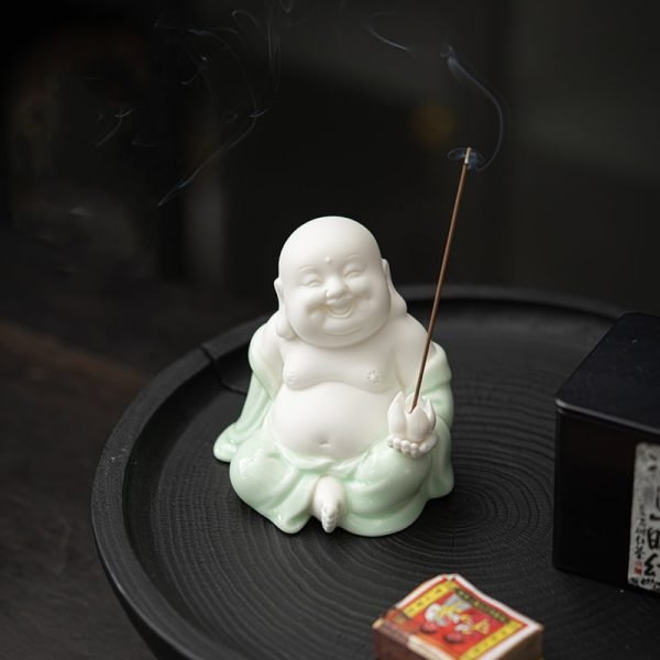 Laughing Seated Maitreya Buddha Incense Stick Burner Holder Indicating Good Luck | Lulu Incense